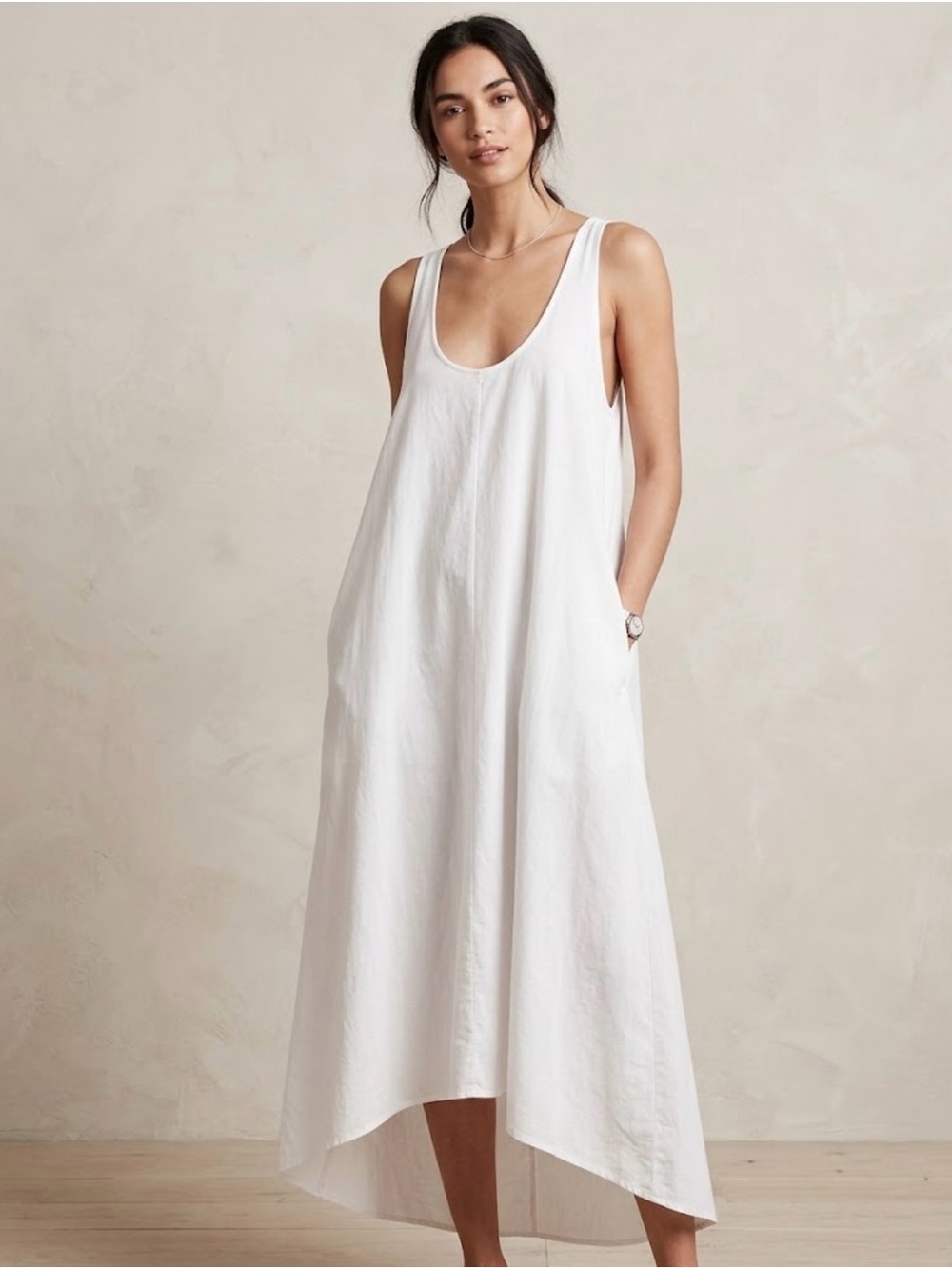 Athleta Presido Asymmetrical Tank Flowy Maxi Dress White Small.